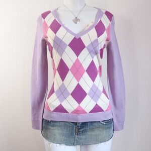 y2k purple argyle v neck sweater preppy coquette soft girl size XS